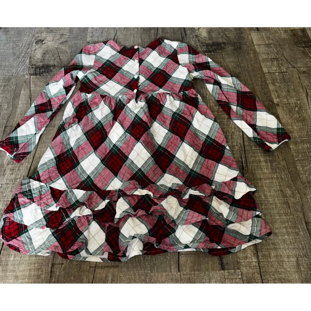 Gymboree Girls Red Green Plaid Holiday Dress Long Sleeve Ruffle Tiered Size 8
